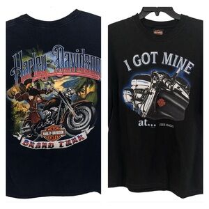 Lot of 2 Harley-Davidson Black Motorcycle T Shirts Size Lg Grand Turks Macon GA